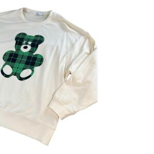 South Parade Women’s Oversized Sweatshirt With Green Plaid Bear Print Size M